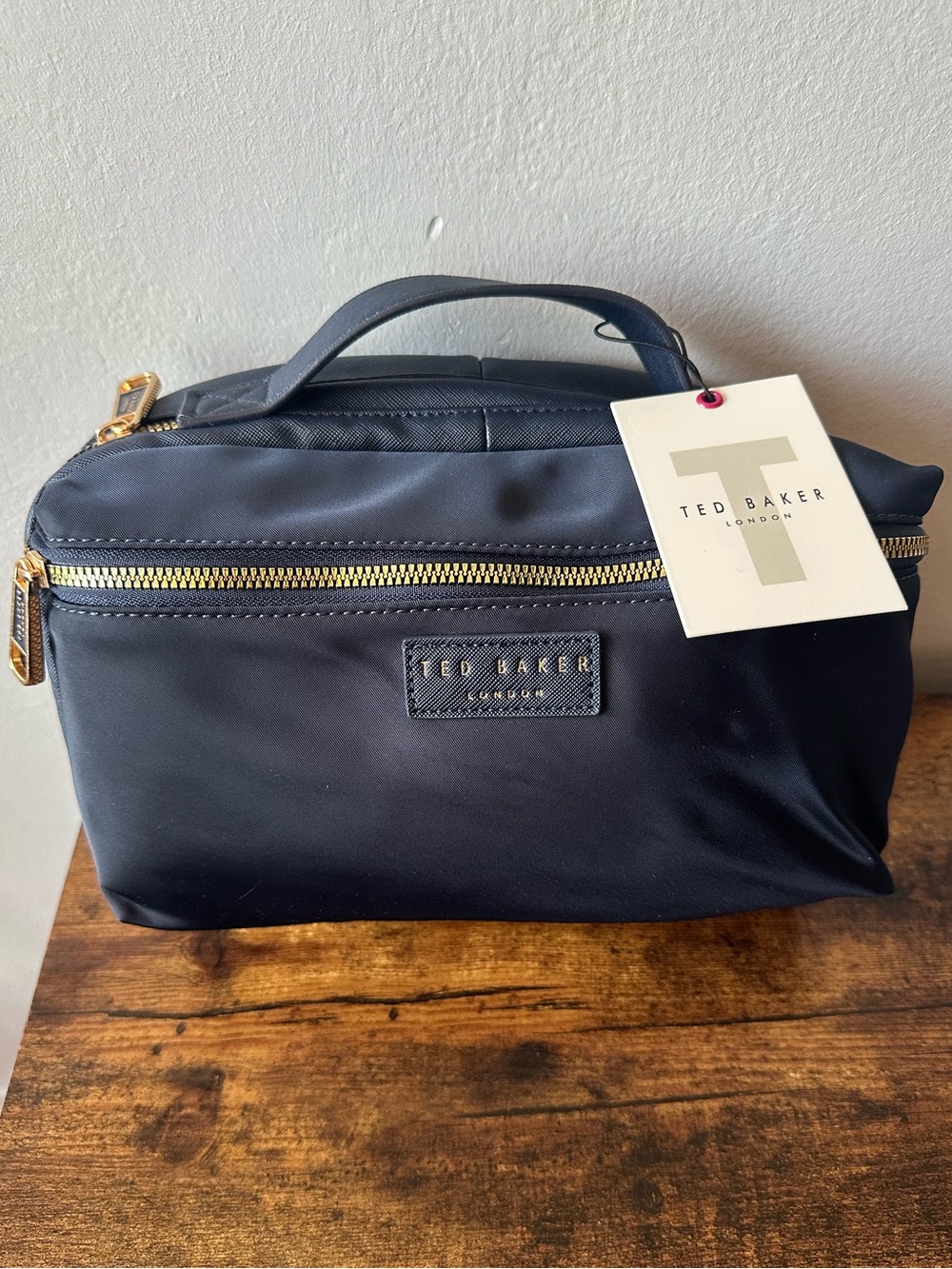 Ted Baker Navy Dual Compartment Travel Toiletry Bag with Floral Interior NWT